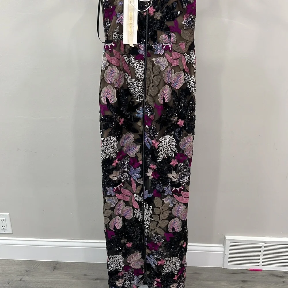 BRONX AND BANCO Dahlia Leona Embroidered Gown in Silver Multi - Picture 8 of 14